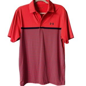 Under Armour Neon Blaze Heat Gear Golf Polo Shirt Striped Athletic‎ Small